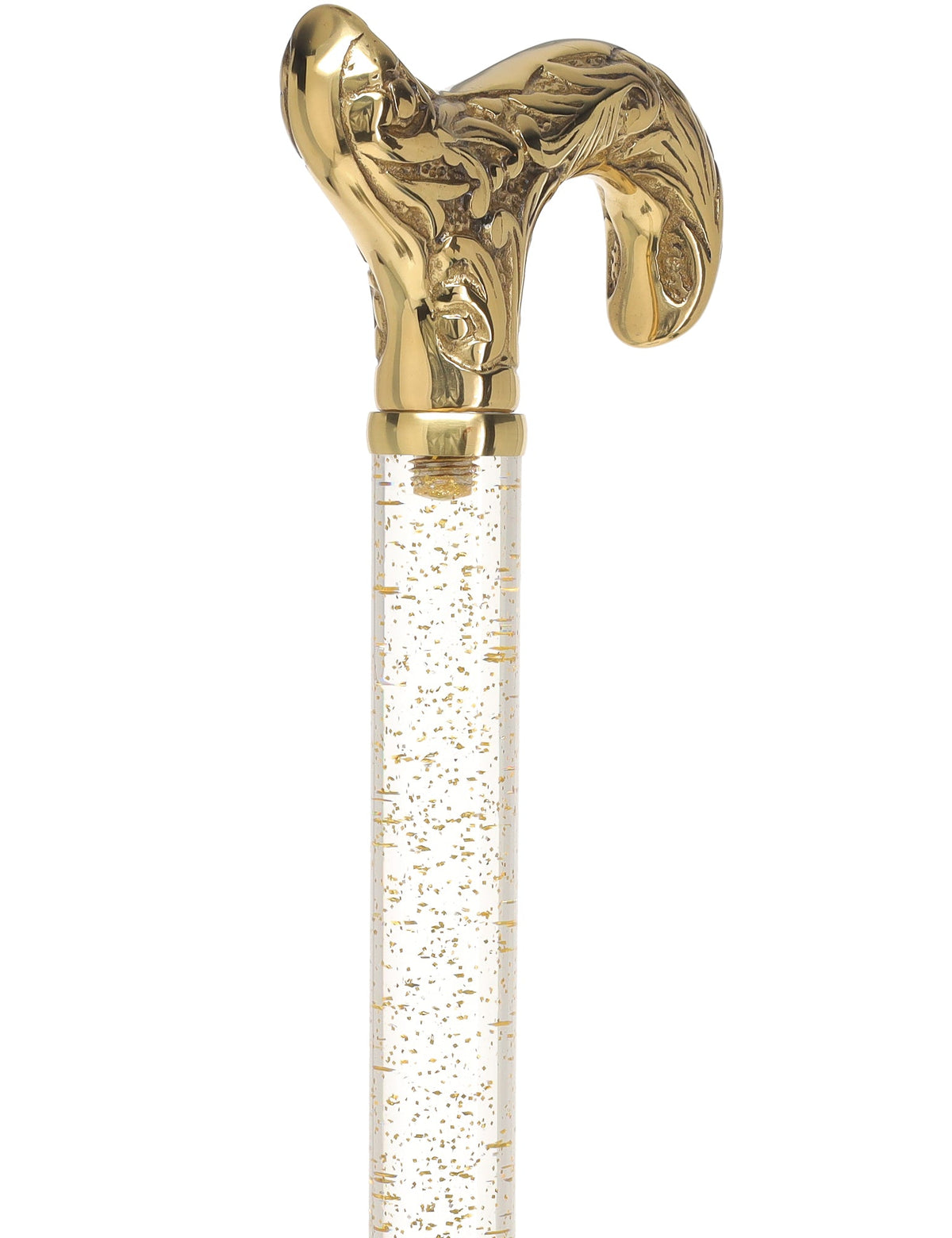 Crystal Elegance Brass Derby Cane with Invisible Acrylic Shaft Options Clear Lucite Walking Canes - Tophatter Daily Deals
