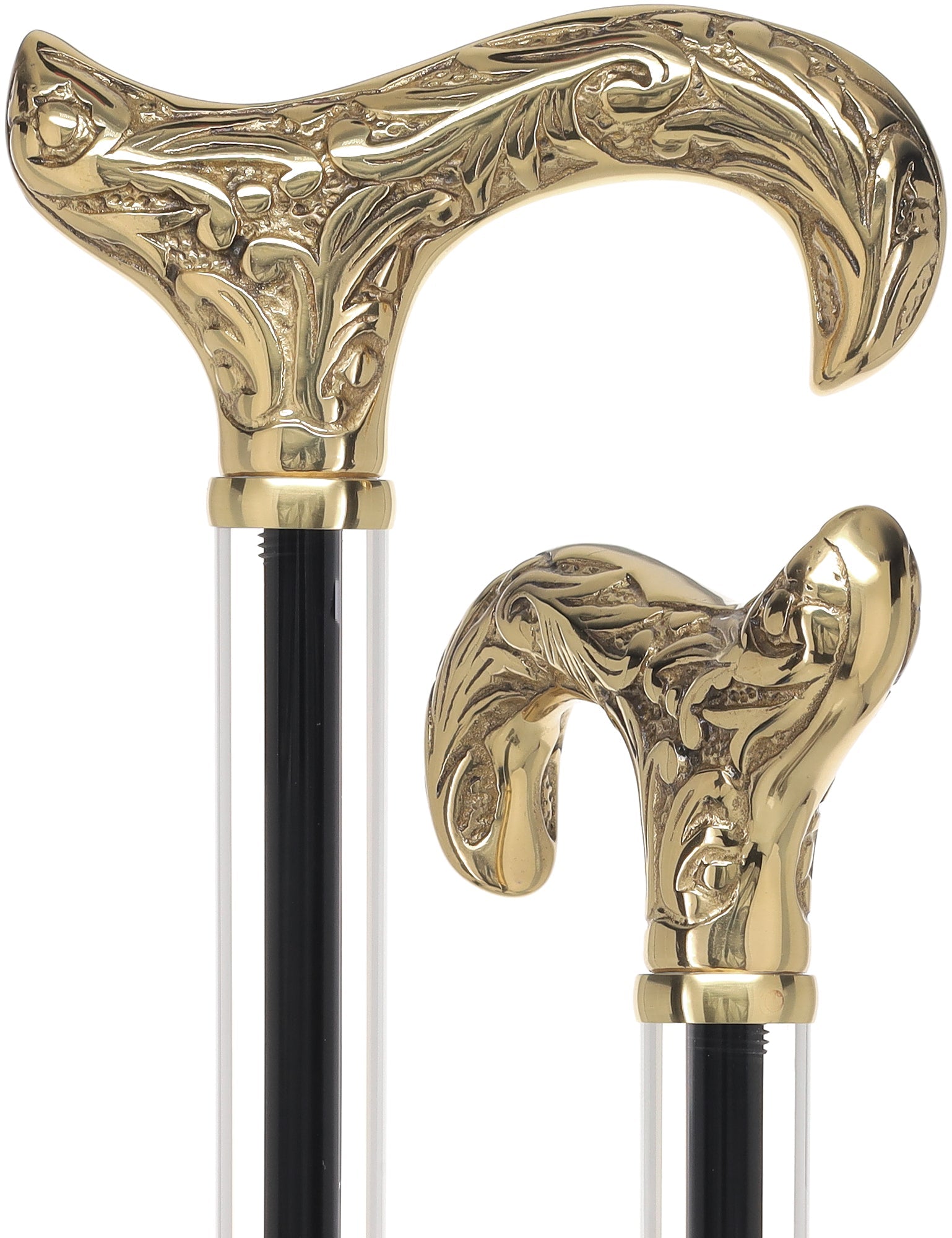 Crystal Elegance Brass Derby Cane with Invisible Acrylic Shaft Options Clear Lucite Walking Canes - Tophatter Daily Deals