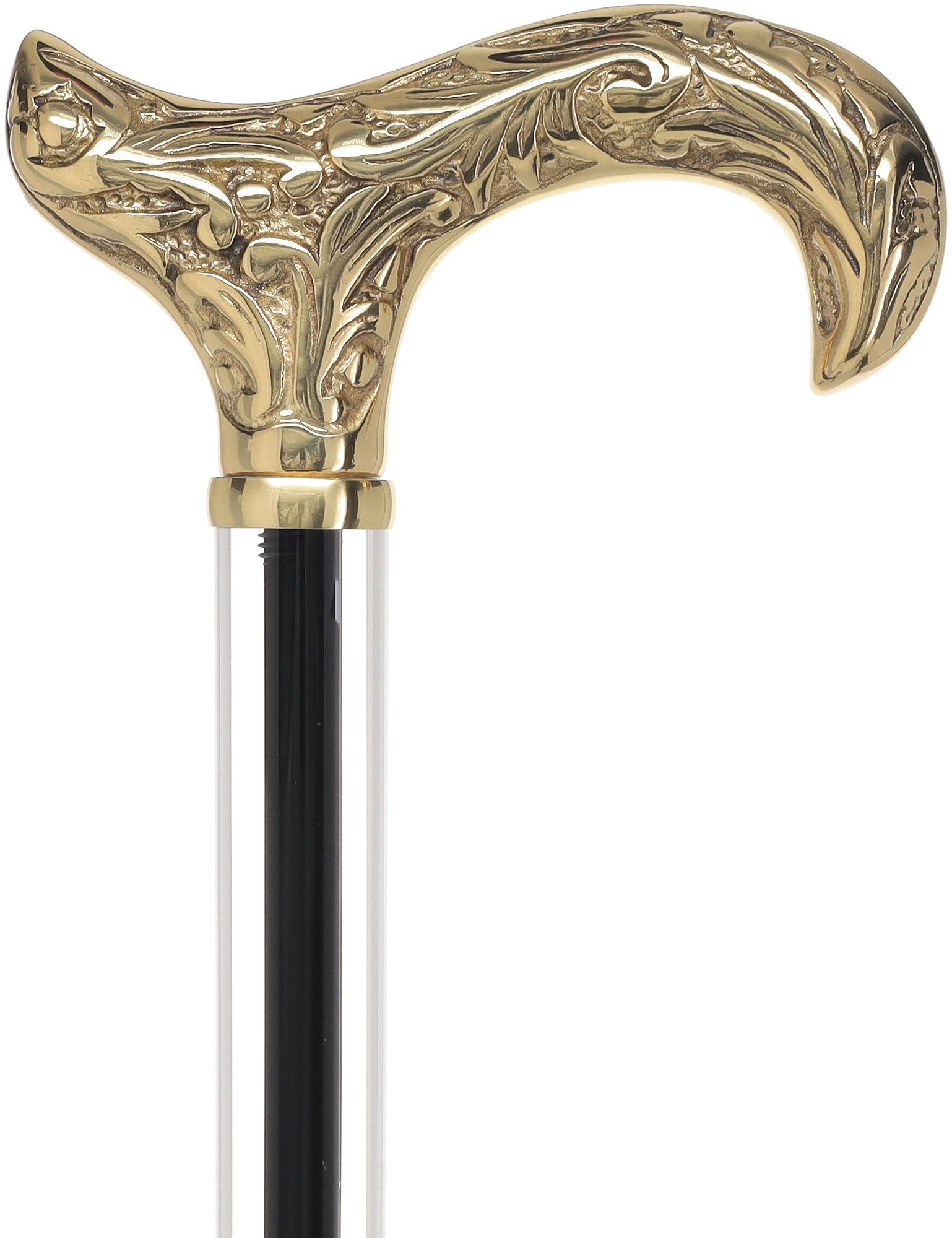 Crystal Elegance Brass Derby Cane with Invisible Acrylic Shaft Options Obsidian Streak Clear Lucite Walking Canes - Tophatter Daily Deals