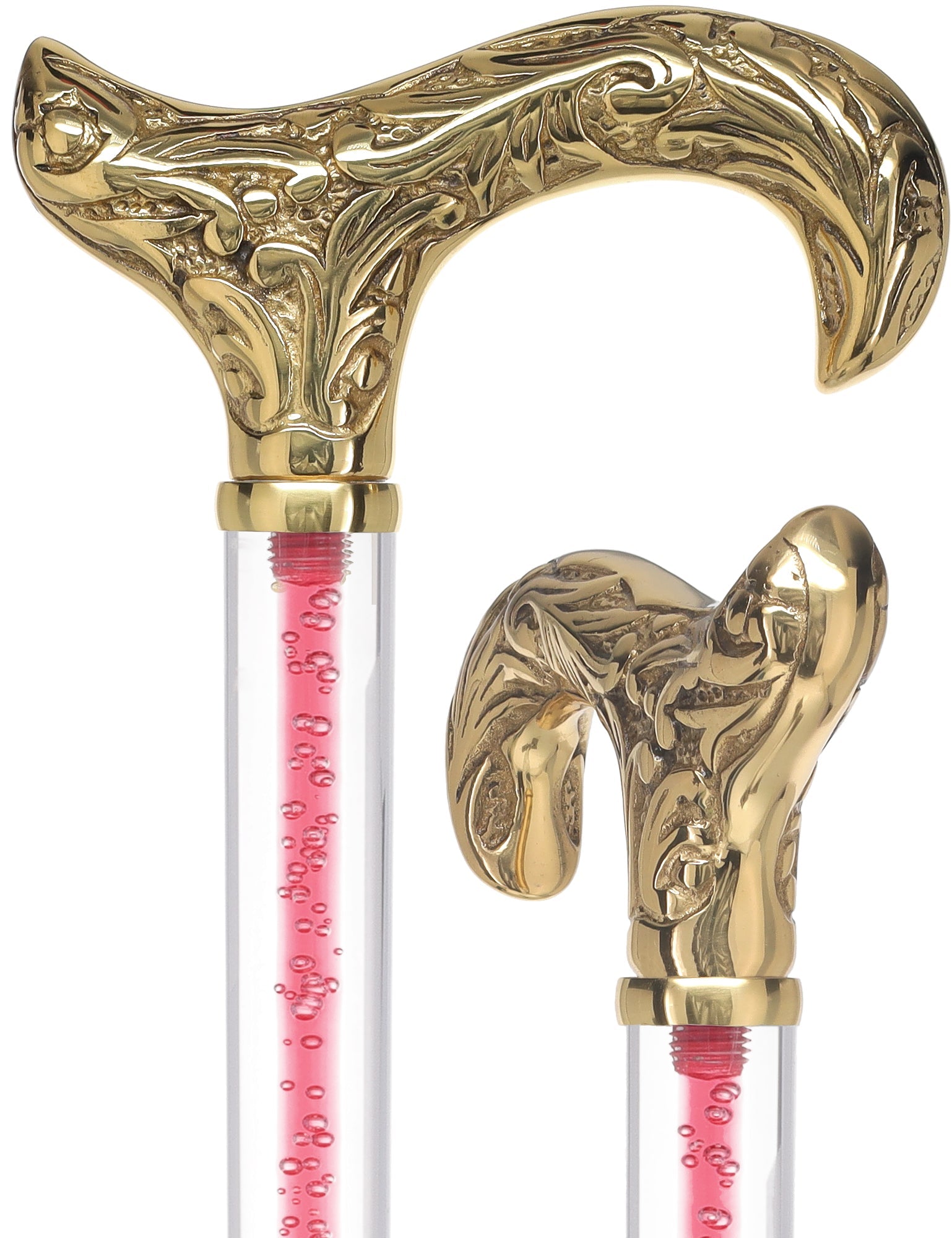 Color Crystal Elegance Brass Derby Cane with Invisible Acrylic Shaft Options Clear Lucite Walking Canes - Tophatter Daily Deals