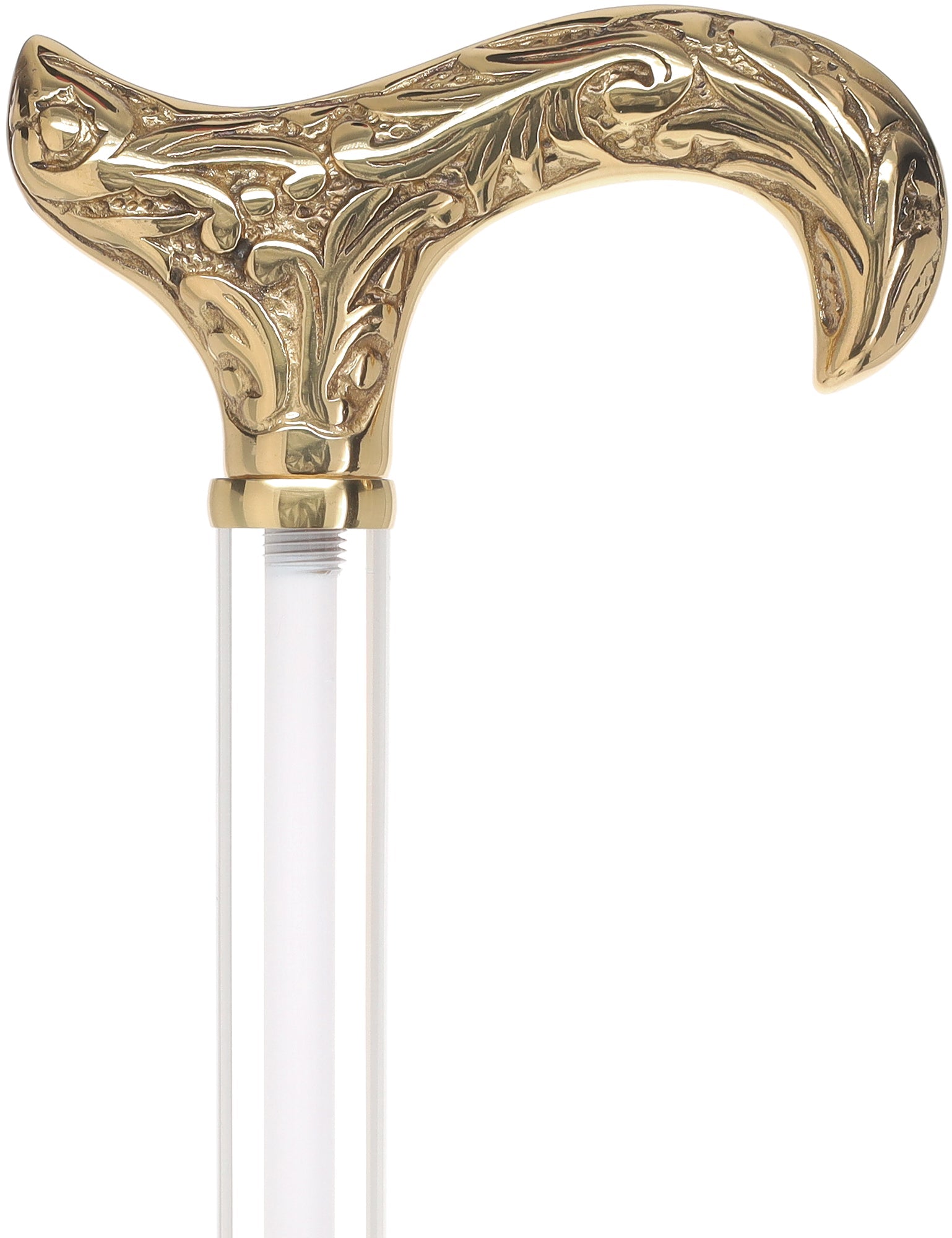 Crystal Elegance Brass Derby Cane with Invisible Acrylic Shaft Options Porcelain In Ice Clear Lucite Walking Canes - Tophatter Daily Deals