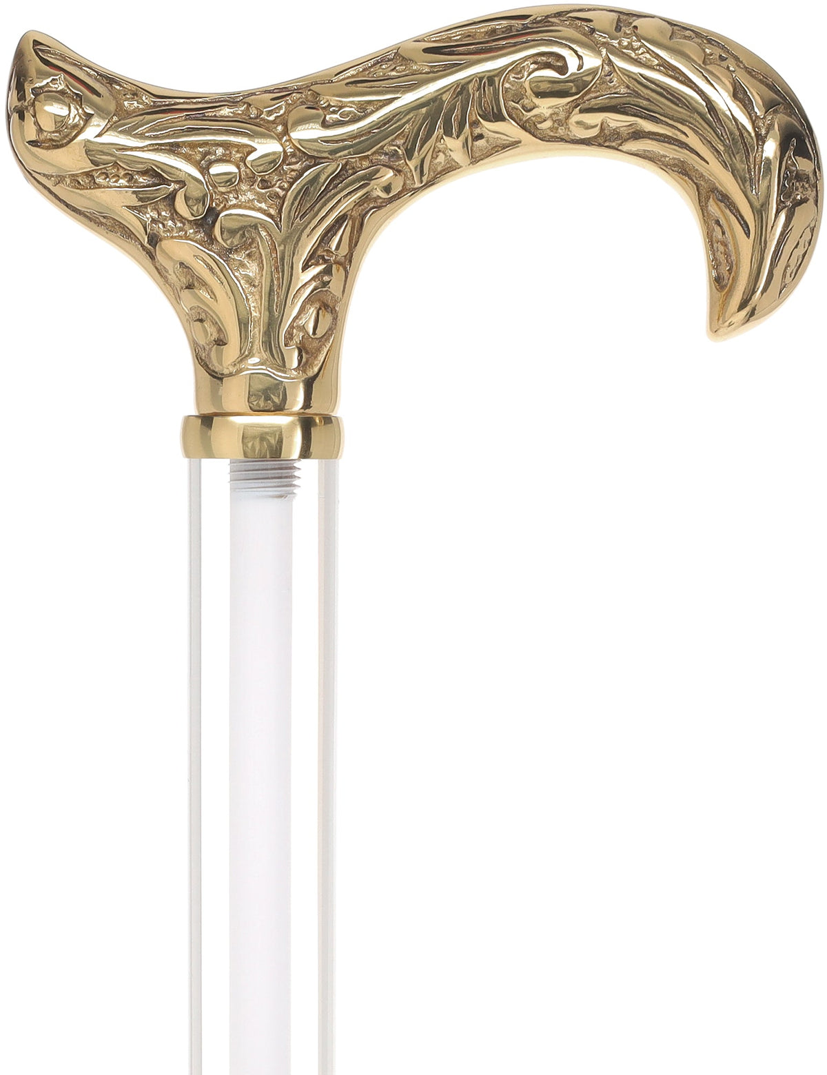 Crystal Elegance Brass Derby Cane with Invisible Acrylic Shaft Options Porcelain In Ice Clear Lucite Walking Canes - Tophatter Daily Deals