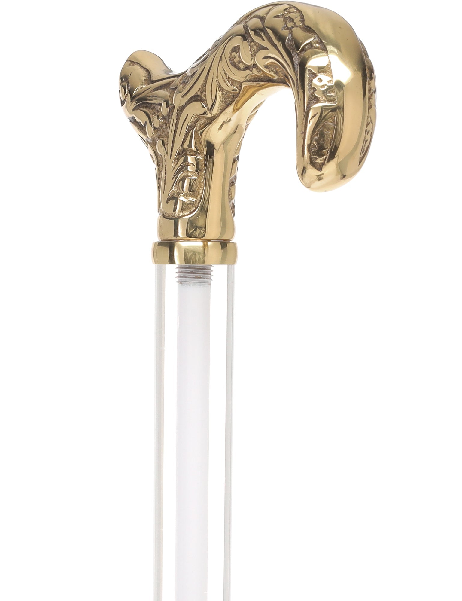 Crystal Elegance Brass Derby Cane with Invisible Acrylic Shaft Options Clear Lucite Walking Canes - Tophatter Daily Deals