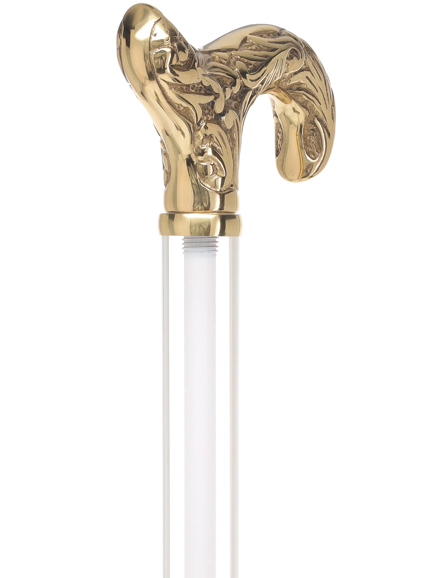 Crystal Elegance Brass Derby Cane with Invisible Acrylic Shaft Options Clear Lucite Walking Canes - Tophatter Daily Deals