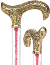 Color Crystal Elegance Brass Derby Cane with Invisible Acrylic Shaft Options Pink Bubble Elegance Clear Lucite Walking Canes - Tophatter Daily Deals