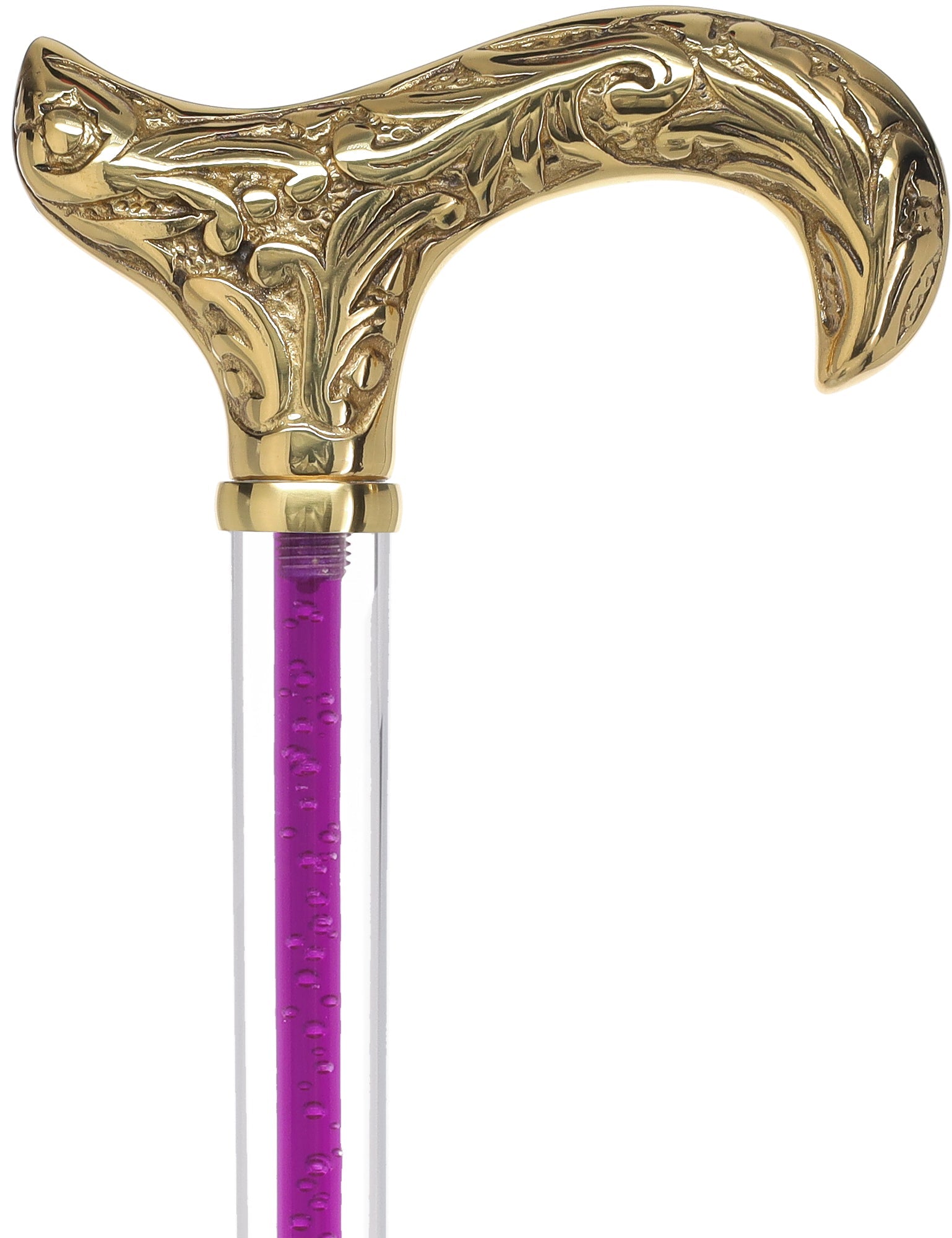 Color Crystal Elegance Brass Derby Cane with Invisible Acrylic Shaft Options Clear Lucite Walking Canes - Tophatter Daily Deals