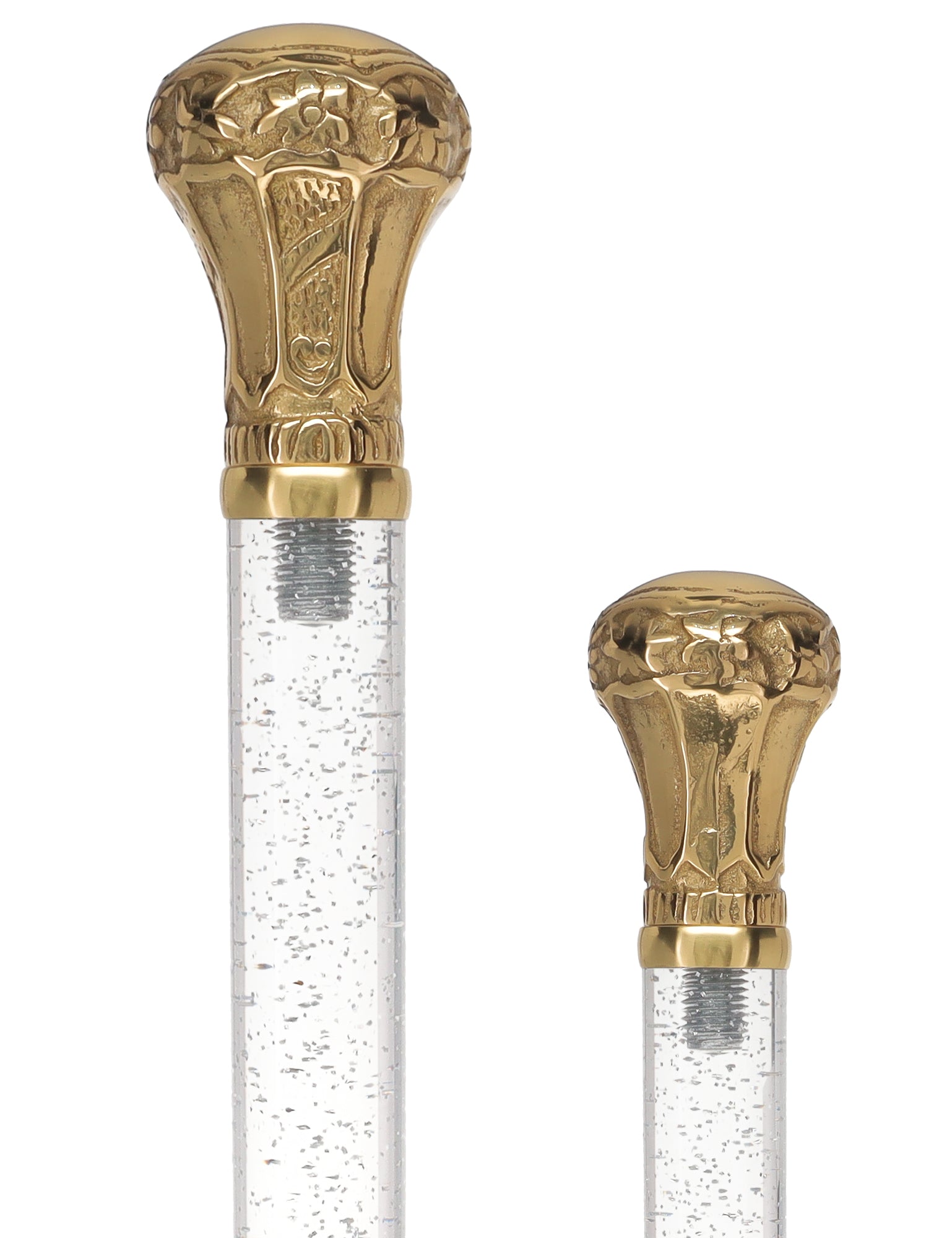Crystal Elegance Brass Knob Cane with Invisible Acrylic Shaft Options Clear Lucite Walking Canes - Tophatter Daily Deals