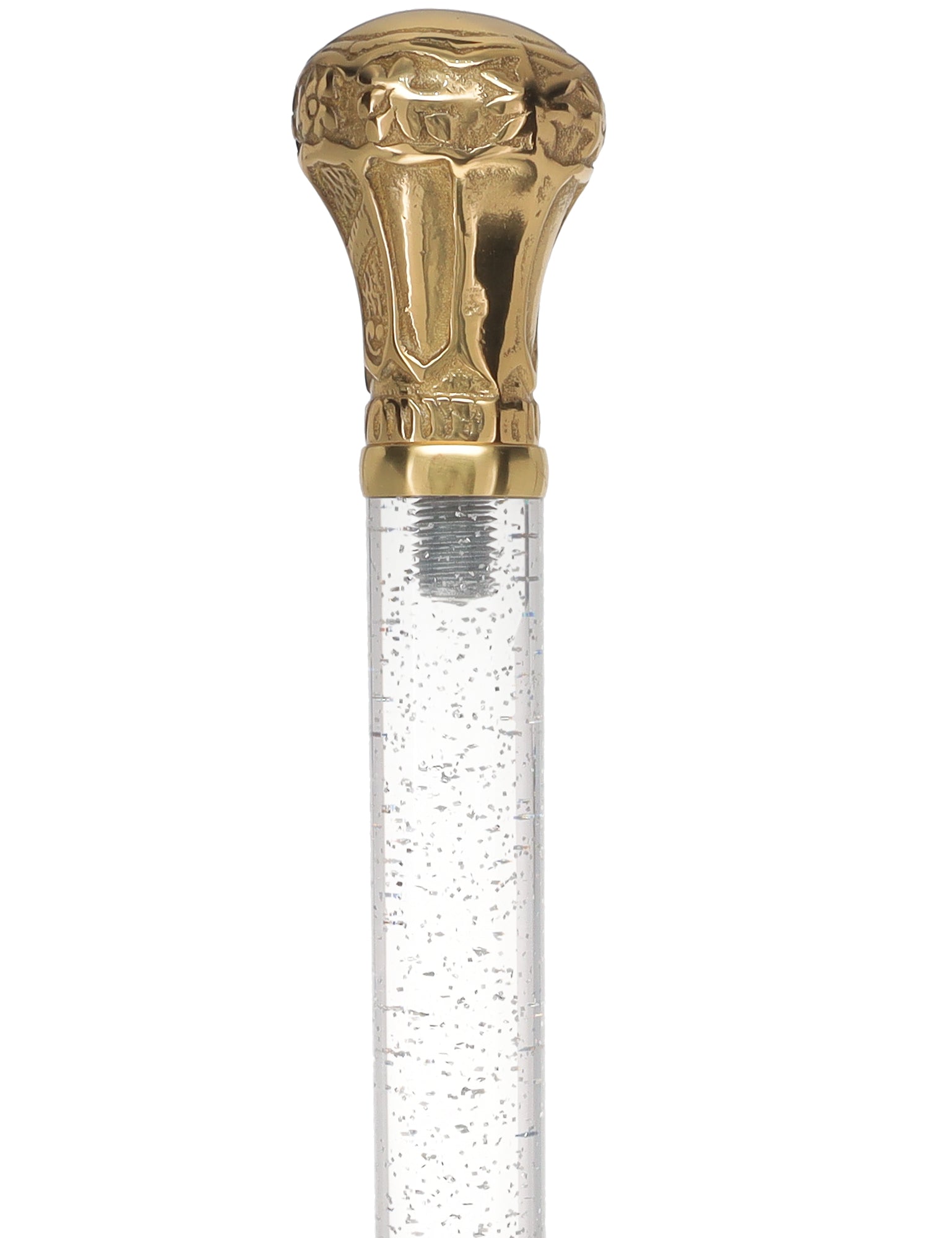 Crystal Elegance Brass Knob Cane with Invisible Acrylic Shaft Options Silver Shimmer Sparkles Clear Lucite Walking Canes - Tophatter Daily Deals
