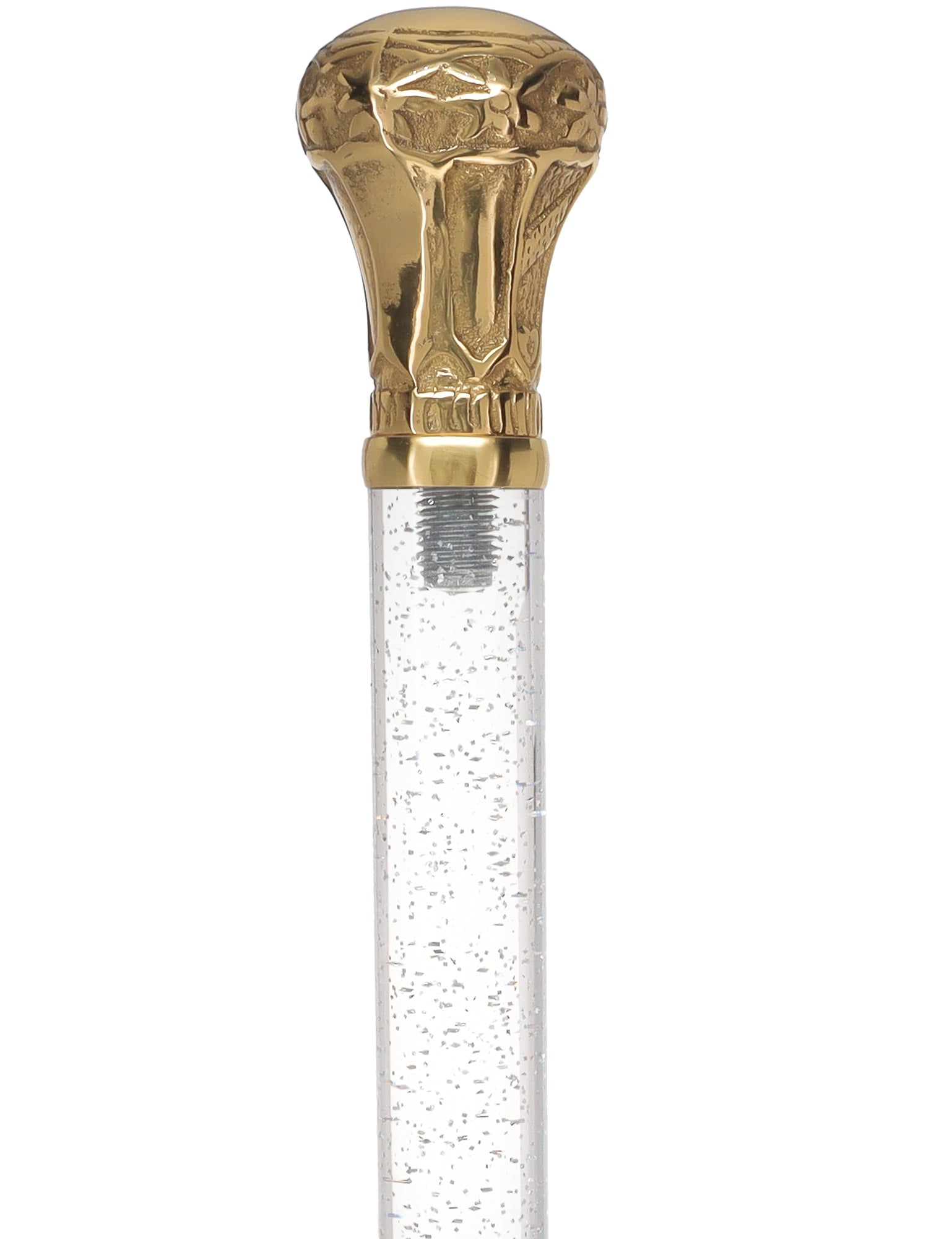 Crystal Elegance Brass Knob Cane with Invisible Acrylic Shaft Options Clear Lucite Walking Canes - Tophatter Daily Deals