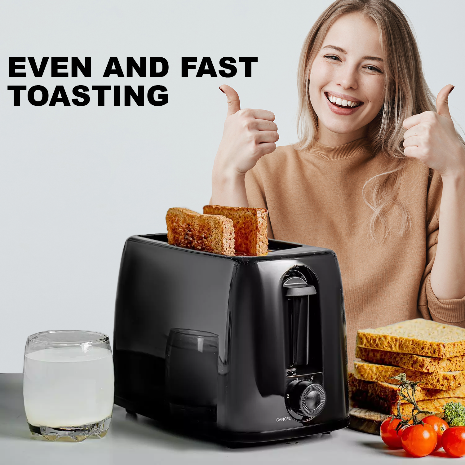 2 Slice Toaster – Compact Bread Toaster with Adjustable 6 Levels Browning Controls & Wide Slots Electronic - Tophatter Daily Deals