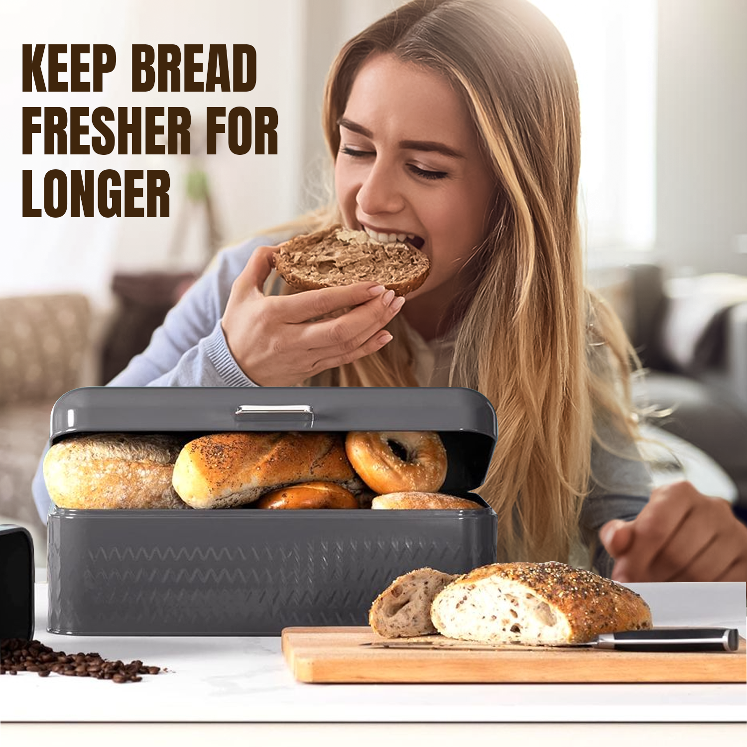 Bread Bin Set – 4-Piece Kitchen Storage Set with Tea, Coffee & Sugar Canisters Kitchen - Tophatter Daily Deals