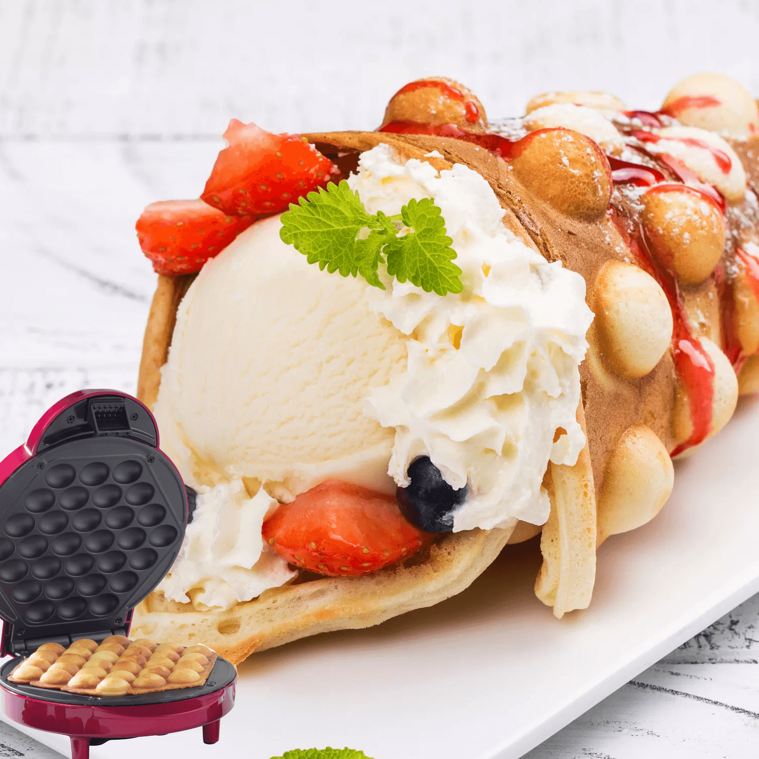 Waffle Maker Machine – Bubble & Heart Shaped Belgian Waffle Iron for Delicious Treats (1000W Non-Stick) Electronic - Tophatter Daily Deals