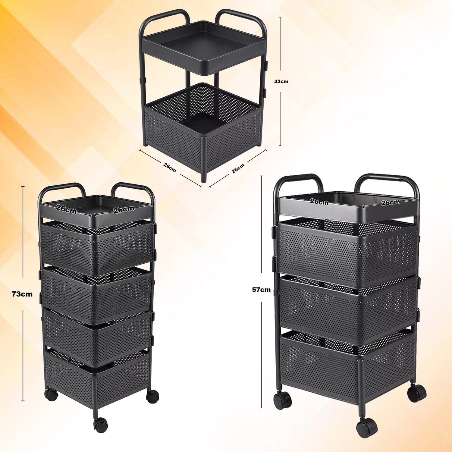 Vegetable Storage Rack – 6-Tier Metal Organizer Stand Shelf with Wheels for Kitchen or Pantry Black Kitchen - Tophatter Daily Deals