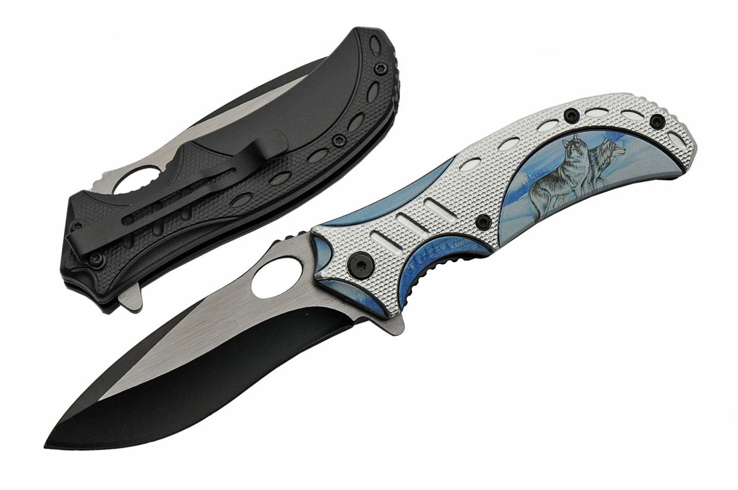 8" Bright Wildlife 3D Wolf Themed Assisted Cool Folding Pocket Knife Tophatter's Spring Assisted Knives pocket knife - Tophatter Daily Deals