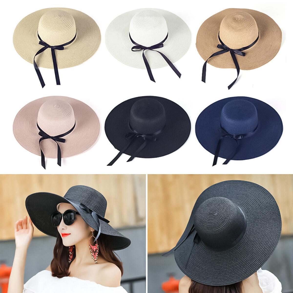 Straw Hat Womens - Summer Big Wide Brim Straw Hat Beach Sun Foldable Cap for Women Outdoor Recreation - Tophatter Daily Deals