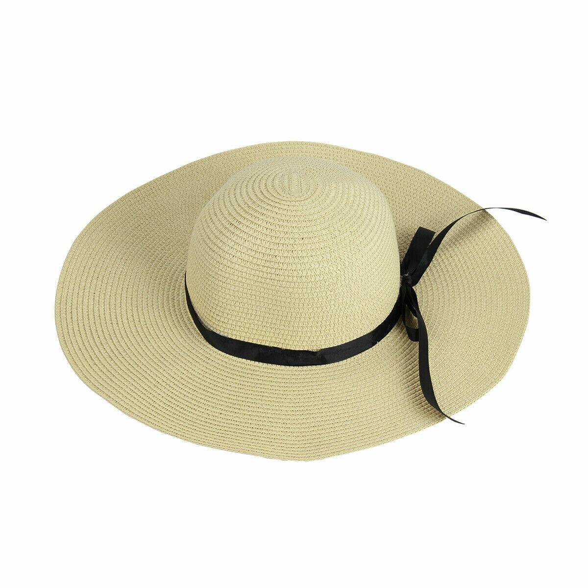 Straw Hat Womens - Summer Big Wide Brim Straw Hat Beach Sun Foldable Cap for Women White Outdoor Recreation - Tophatter Daily Deals