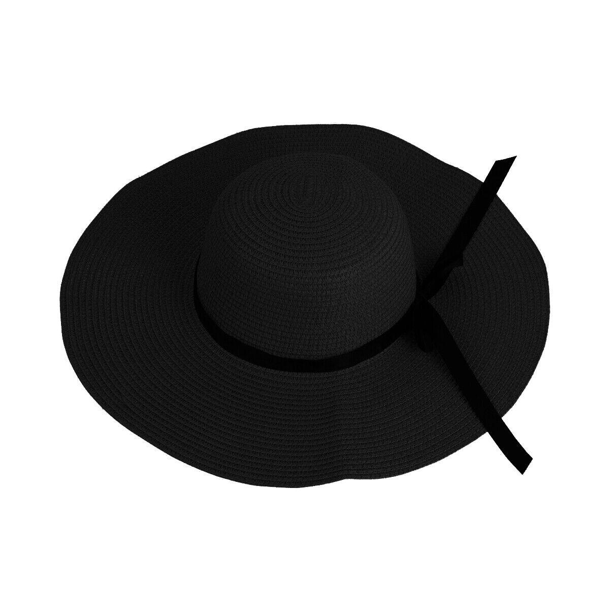 Straw Hat Womens - Summer Big Wide Brim Straw Hat Beach Sun Foldable Cap for Women Black Outdoor Recreation - Tophatter Daily Deals