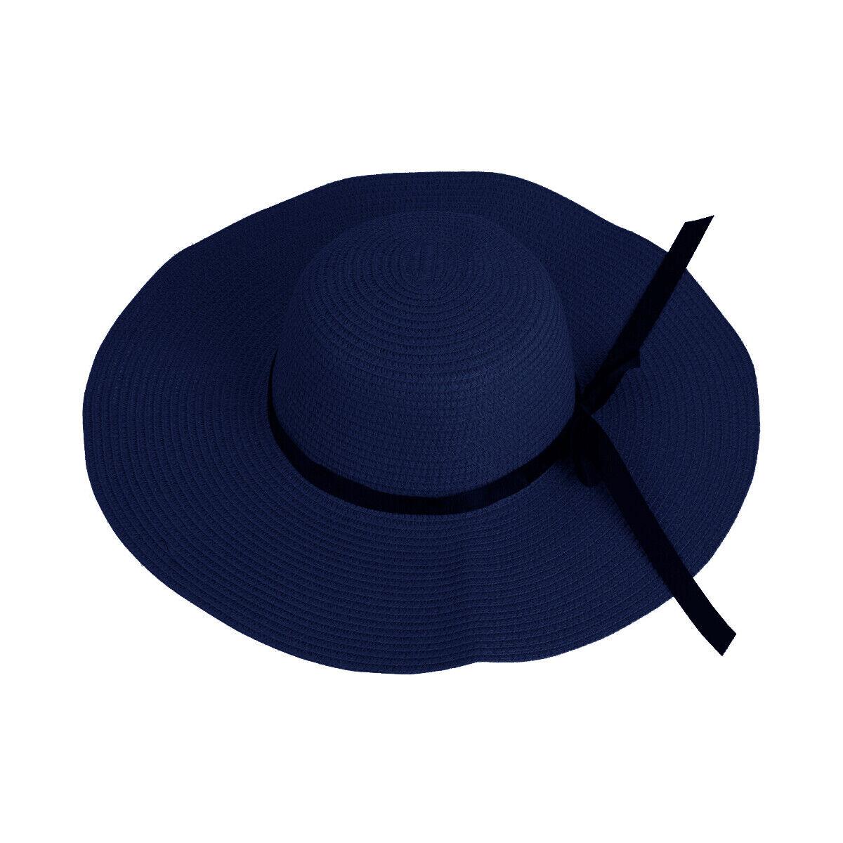 Straw Hat Womens - Summer Big Wide Brim Straw Hat Beach Sun Foldable Cap for Women Navy Outdoor Recreation - Tophatter Daily Deals
