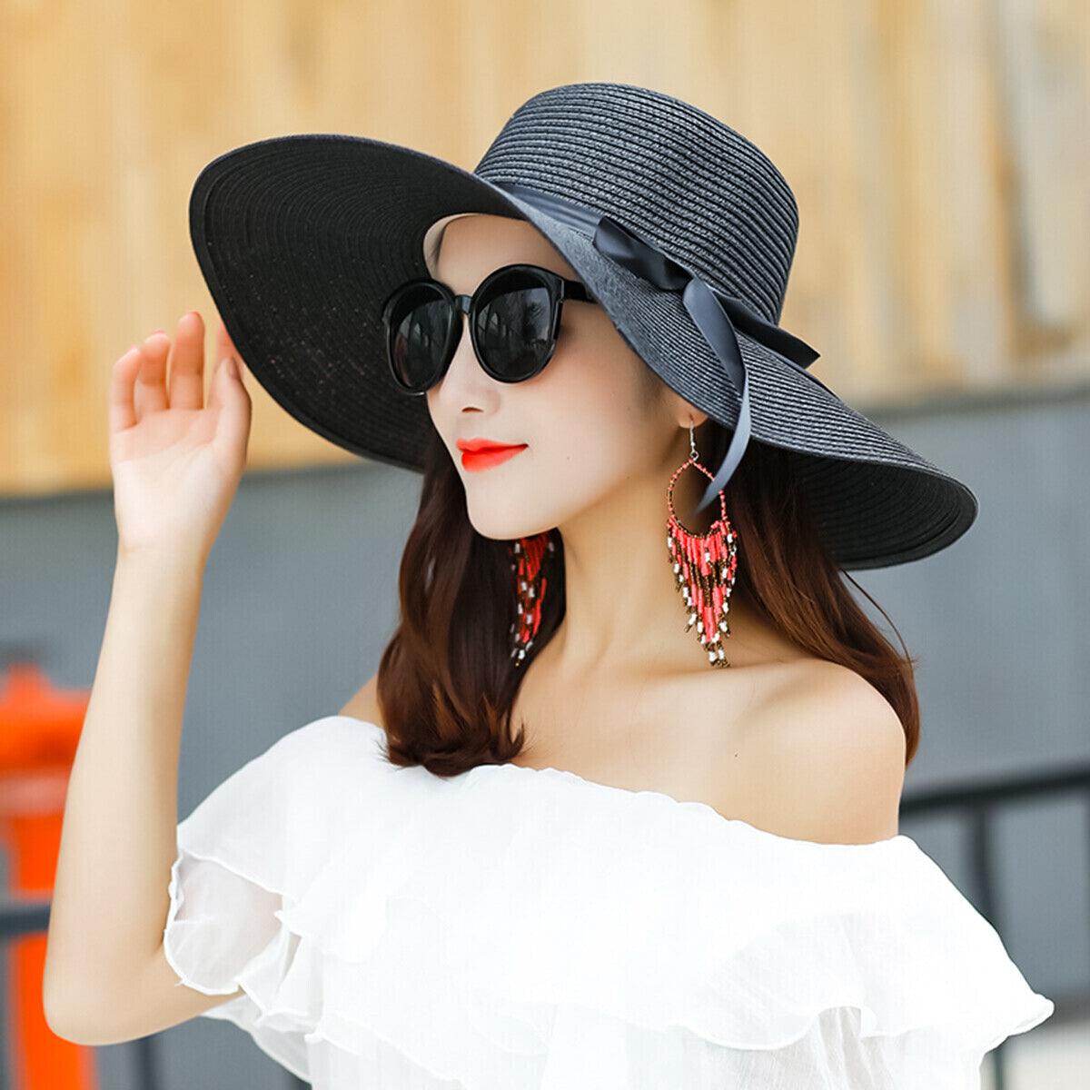 Straw Hat Womens - Summer Big Wide Brim Straw Hat Beach Sun Foldable Cap for Women Outdoor Recreation - Tophatter Daily Deals