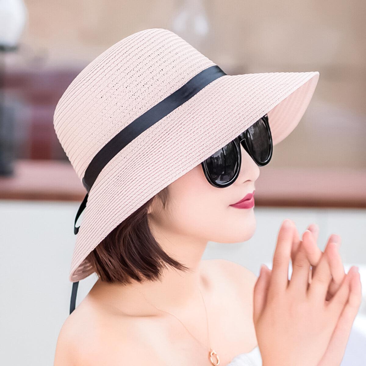 Straw Hat Womens - Summer Big Wide Brim Straw Hat Beach Sun Foldable Cap for Women Outdoor Recreation - Tophatter Daily Deals