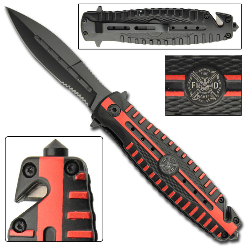 Brimstone Spring Assist Fire Fighter Tactical Rescue Knife - TOPHATTER'S ARMORY DEALS Collectible Weapons - Tophatter Daily Deals