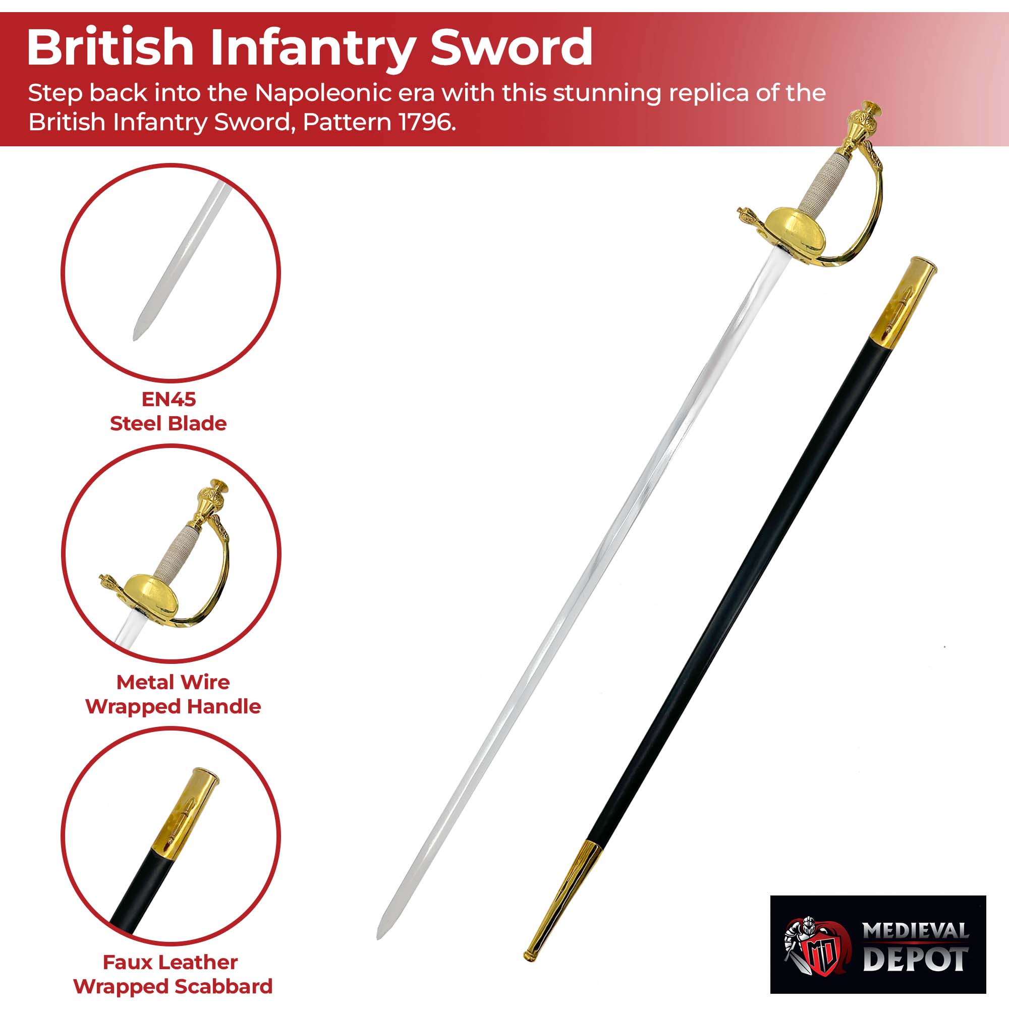 British Infantry Sword 1796 Pattern – Napoleonic Wars Replica Swords - Tophatter Daily Deals