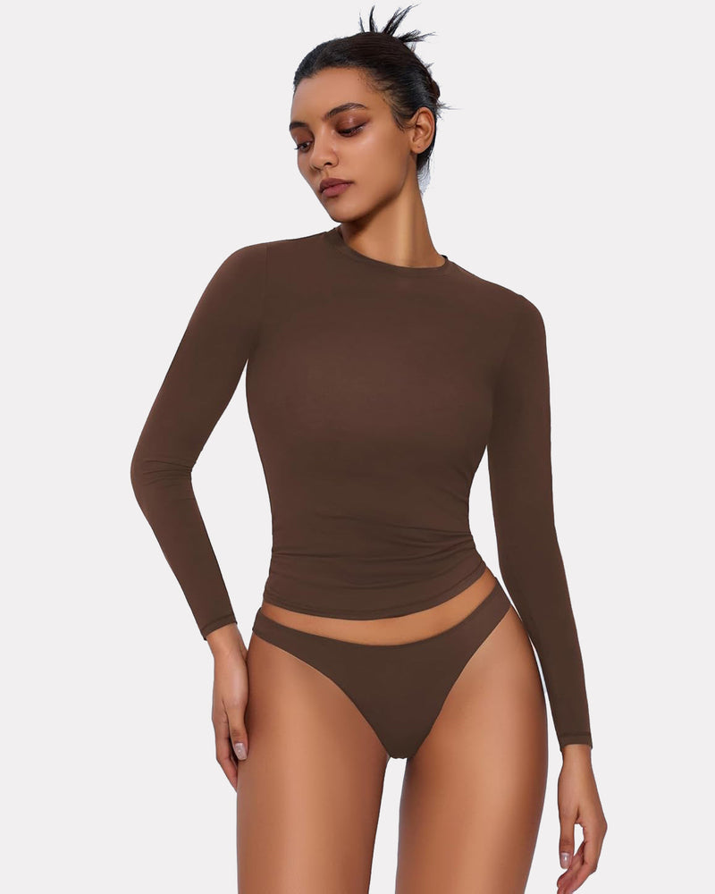 Double Lined Basic Y2K Top with Underwear Brown Shaperwear-bodysuit - Tophatter Daily Deals