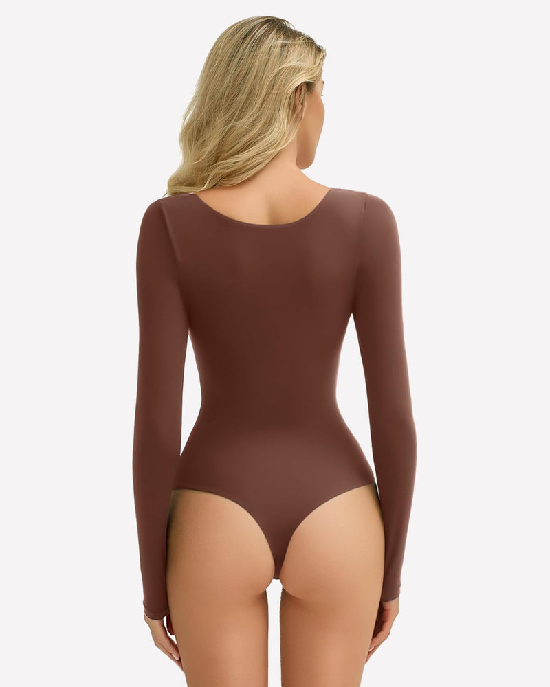 Double Lined Square Neck BodySuit Tops Shaperwear-bodysuit - Tophatter Daily Deals
