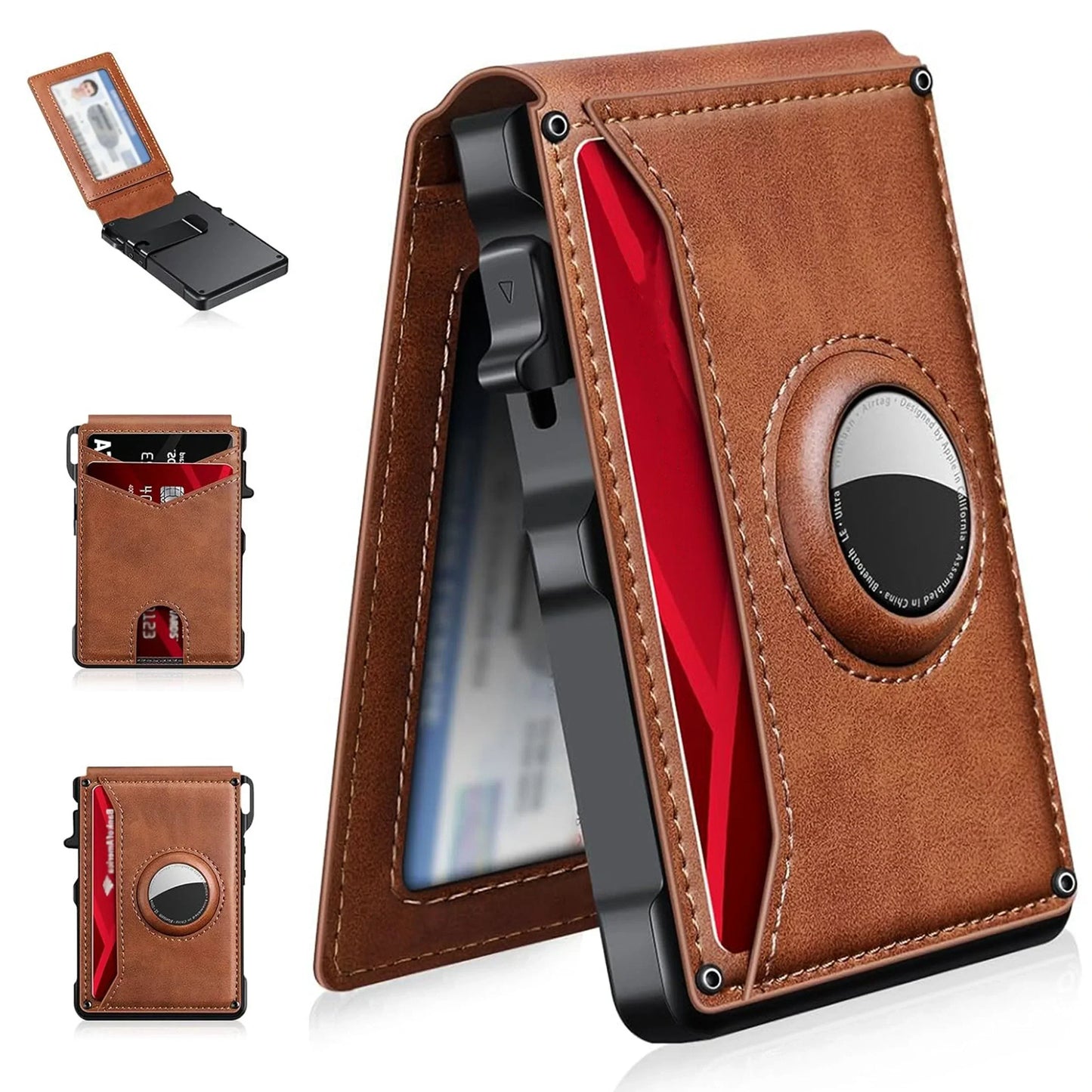 AirTag Wallet Leather Slim RFID Blocking Wallet Brown - Tophatter Daily Deals