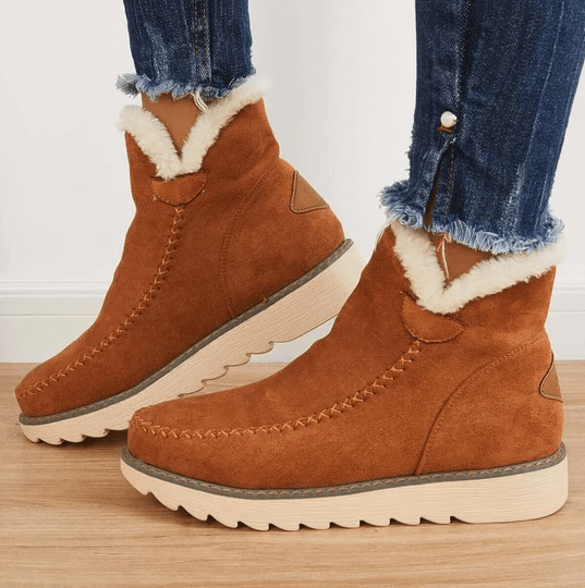 Insulating Women’s Winter Boots - Ankle Suede, Fleece Lined Brown - Tophatter Daily Deals
