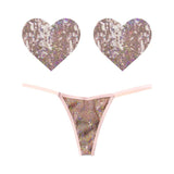 Bubbly Feels Nude Sequin Pantie and Heart Pastie Set > Clothes > Pasties - Tophatter Daily Deals