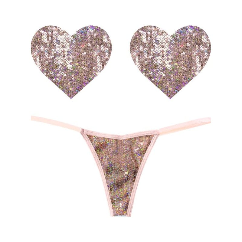 Bubbly Feels Nude Sequin Pantie and Heart Pastie Set > Clothes > Pasties - Tophatter Daily Deals