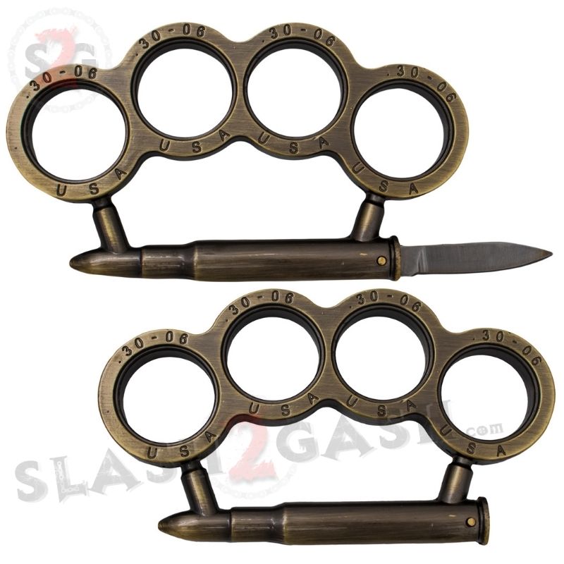 Bullet Knuckles w/ Hidden Knife 30-06 Caliber Paperweight - Bronze Belt Buckle - Tophatter Daily Deals