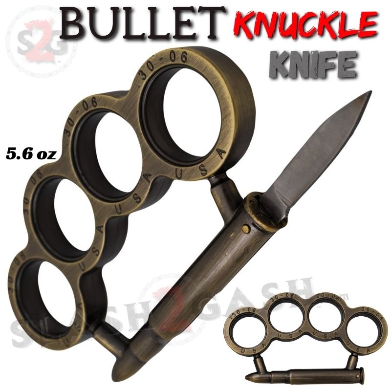 Bullet Knuckles w/ Hidden Knife 30-06 Caliber Paperweight - Bronze Belt Buckle - Tophatter Daily Deals