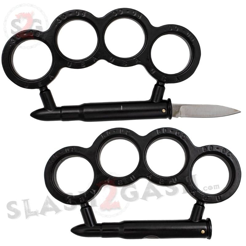 Bullet Knuckles w/ Hidden Knife 30-06 Caliber Paperweight - Black Belt Buckle - Tophatter Daily Deals