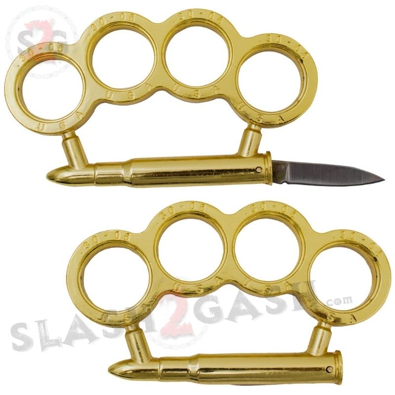 Bullet Knuckles w/ Hidden Knife 30-06 Caliber Paperweight - Gold Belt Buckle - Tophatter Daily Deals