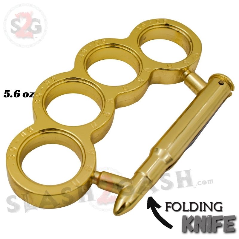 Bullet Knuckles w/ Hidden Knife 30-06 Caliber Paperweight - Gold Belt Buckle - Tophatter Daily Deals