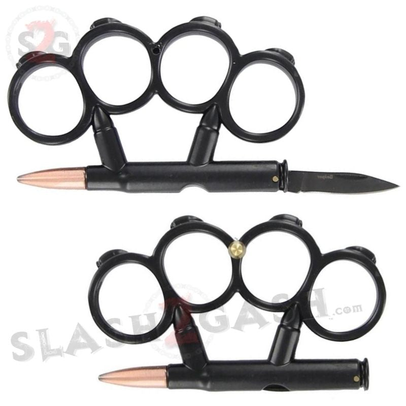 Bullet Knuckles w/ Hidden Knife 7.62x54 Belt Buckle Paperweight - Black Belt Buckle - Tophatter Daily Deals
