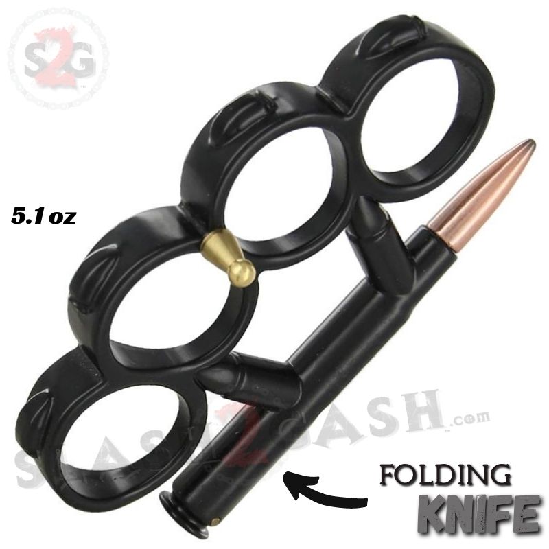 Bullet Knuckles w/ Hidden Knife 7.62x54 Belt Buckle Paperweight - Black Belt Buckle - Tophatter Daily Deals
