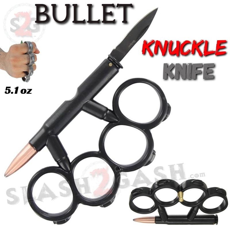 Bullet Knuckles w/ Hidden Knife 7.62x54 Belt Buckle Paperweight - Black Belt Buckle - Tophatter Daily Deals