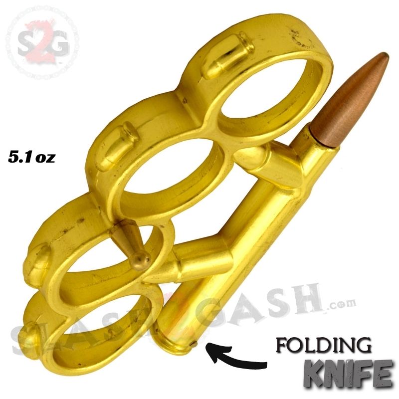 Bullet Knuckles w/ Hidden Knife 7.62x54 Belt Buckle Paperweight - Gold Belt Buckle - Tophatter Daily Deals