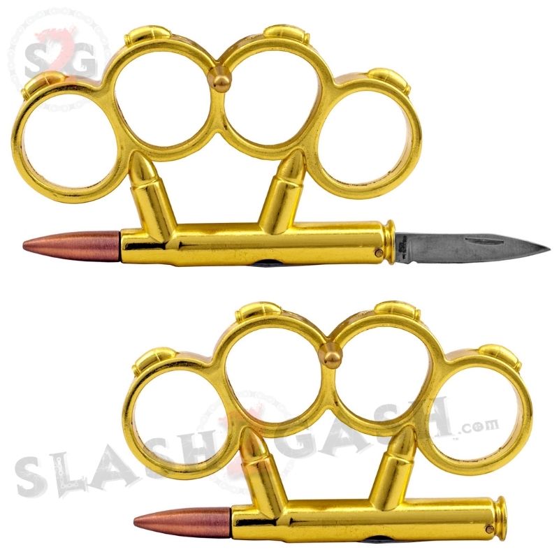 Bullet Knuckles w/ Hidden Knife Rifle Cartridge Paperweight - Asst. colors Belt Buckle - Tophatter Daily Deals