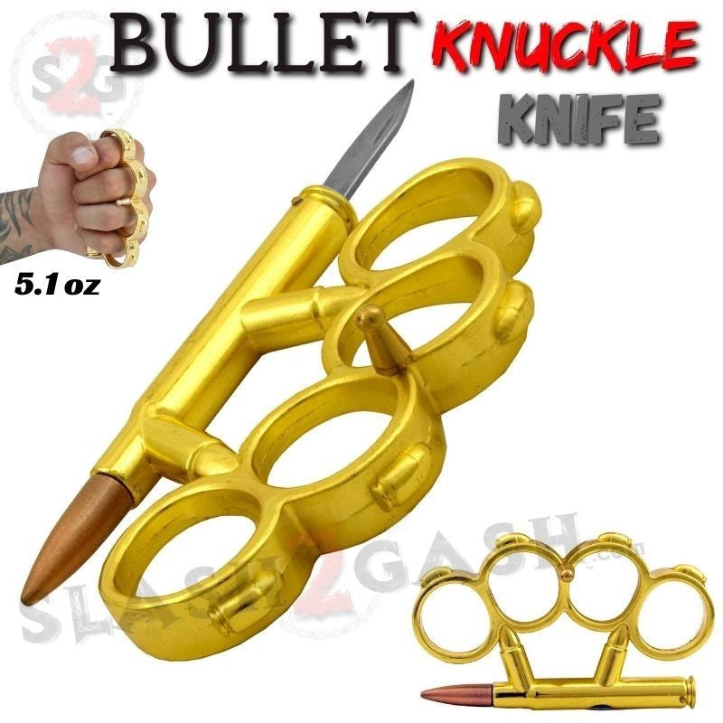 Bullet Knuckles w/ Hidden Knife Rifle Cartridge Paperweight - Asst. colors 7.62x54 - Gold Belt Buckle - Tophatter Daily Deals