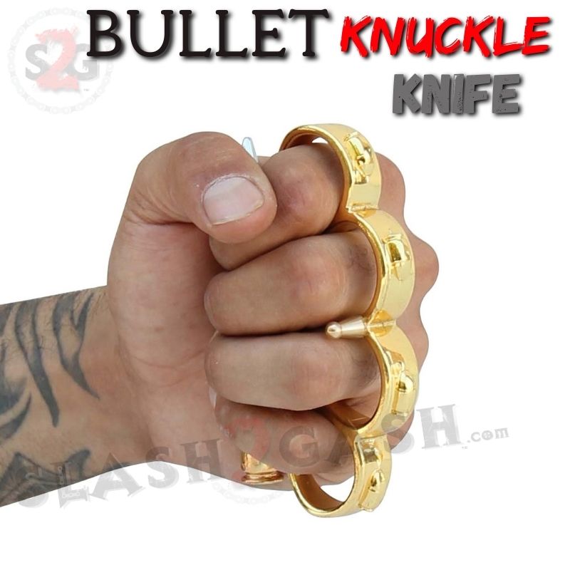 Bullet Knuckles w/ Hidden Knife Rifle Cartridge Paperweight - Asst. colors Belt Buckle - Tophatter Daily Deals