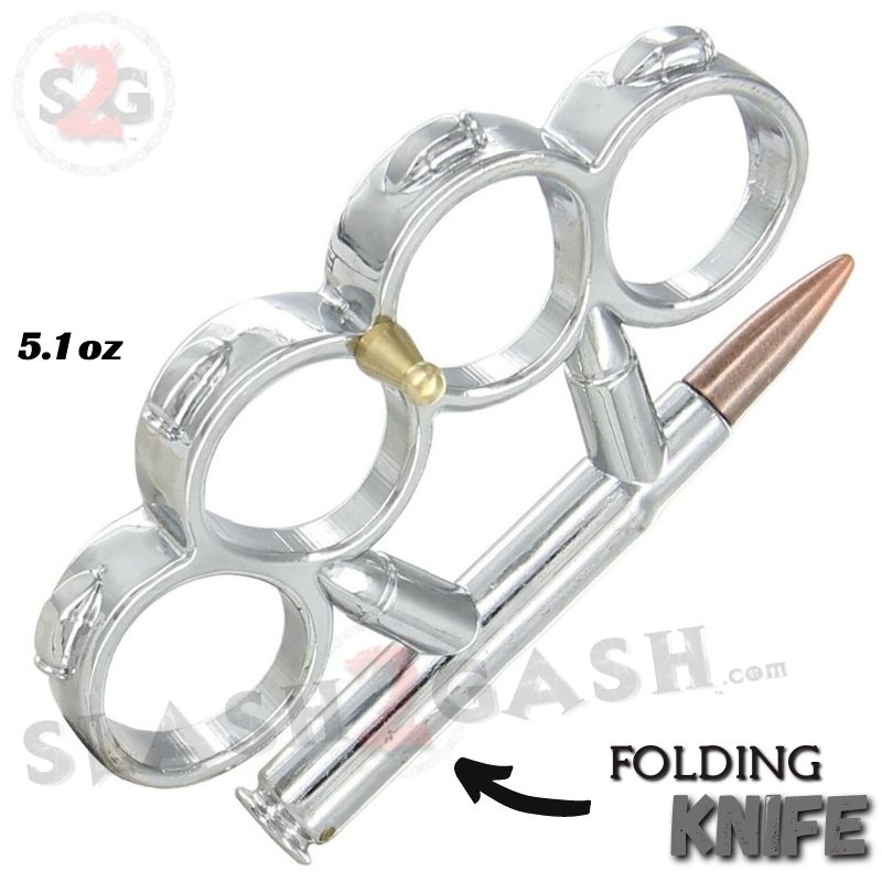 Bullet Knuckles w/ Hidden Knife 7.62x54 Belt Buckle Paperweight - Silver Belt Buckle - Tophatter Daily Deals