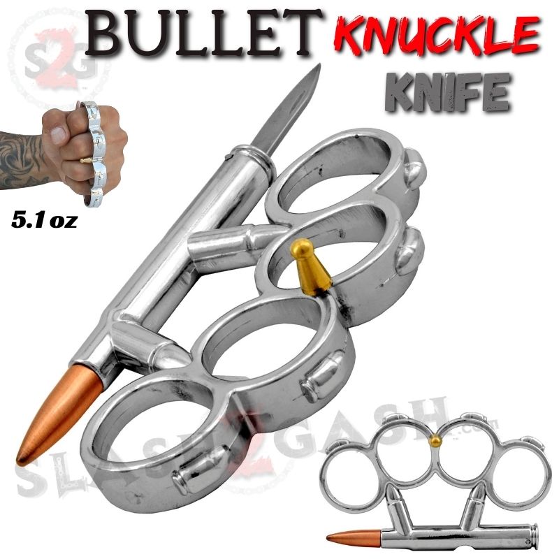 Bullet Knuckles w/ Hidden Knife Rifle Cartridge Paperweight - Asst. colors 7.62x54 - Silver Chrome Belt Buckle - Tophatter Daily Deals