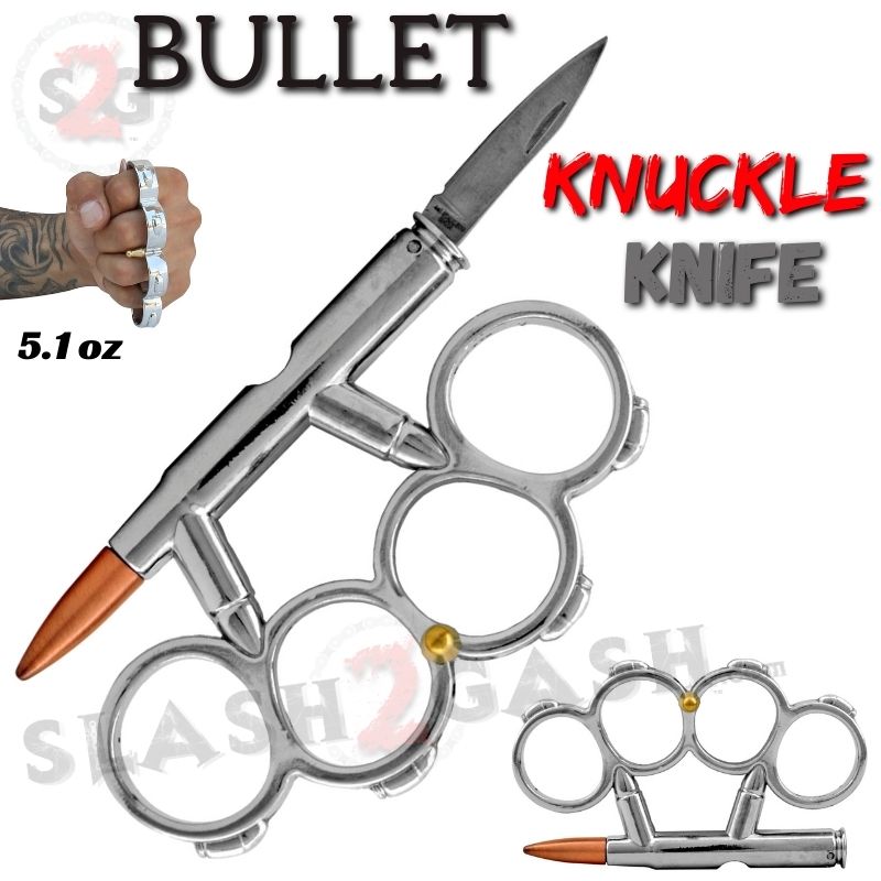 Bullet Knuckles w/ Hidden Knife Rifle Cartridge Paperweight - Asst. colors Belt Buckle - Tophatter Daily Deals