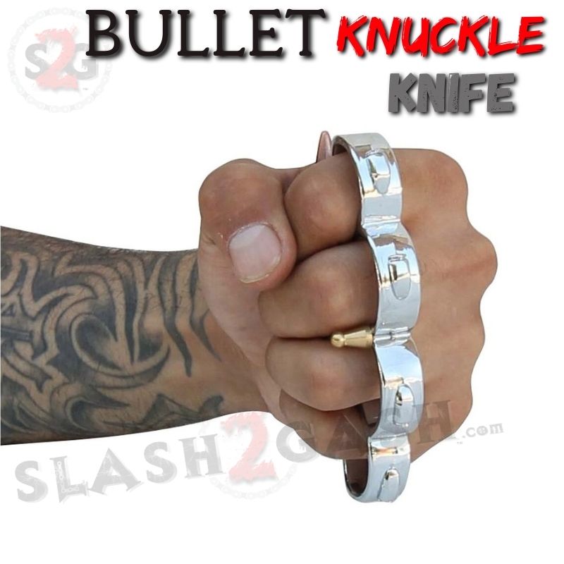 Bullet Knuckles w/ Hidden Knife 7.62x54 Belt Buckle Paperweight - Silver Belt Buckle - Tophatter Daily Deals