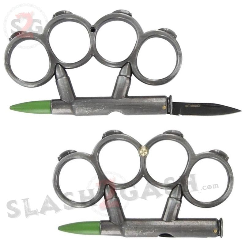 Bullet Knuckles w/ Hidden Knife Rifle Cartridge Paperweight - Asst. colors Belt Buckle - Tophatter Daily Deals