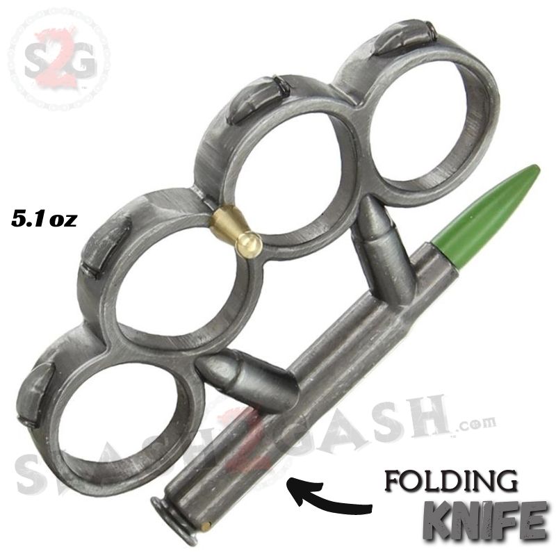 Bullet Knuckles w/ Hidden Knife Rifle Cartridge Paperweight - Asst. colors Belt Buckle - Tophatter Daily Deals